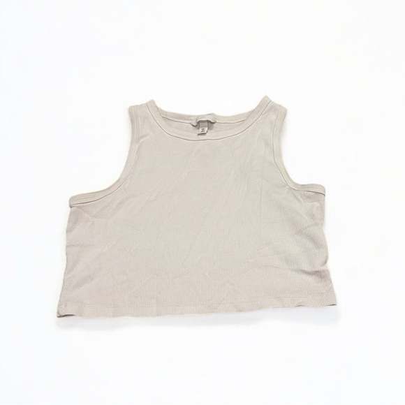 H&M White Ribbed Cropped Tank Top Large - Picture 1 of 6